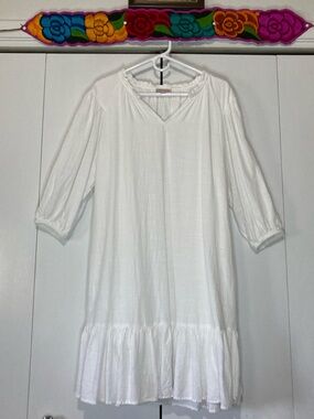 Knox Rose S Cotton Boho White Long Sleeve Ruffle-Hem Dress Peasant Victorian